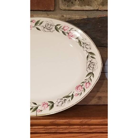 Vintage Homer Laughlin Minuet Large Oval Platter, Pink & Gray Rose Border - Picture 4 of 6